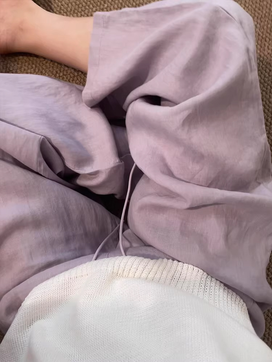 Quần linen ống rộng nữ màu tím nhạt mùa hè — màu tím chi tiết 1