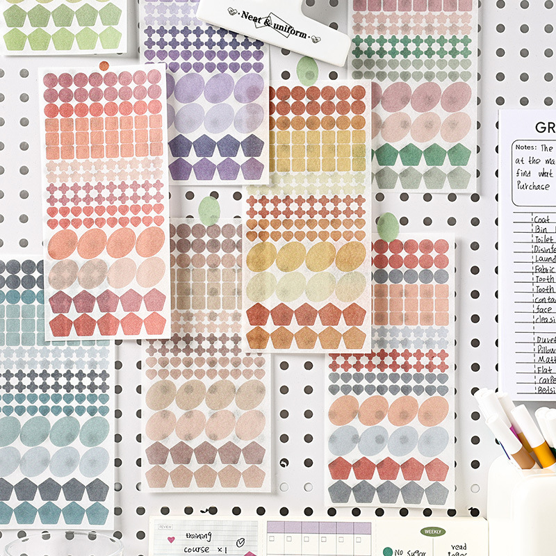 Logotipo colorido y pegatinas de papel diy diario diario de mano pegatinas gráficas geométricas pegatinas de sello de color Morandi pegatinas
