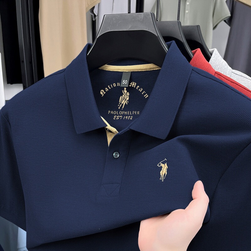 Paul Polo Shirt Short-Sleeved Men's 100% Pure Cotton Embroidered Summer T-Shirt Short-Sleeved Men's Lapel Half-Sleeved Men's Top