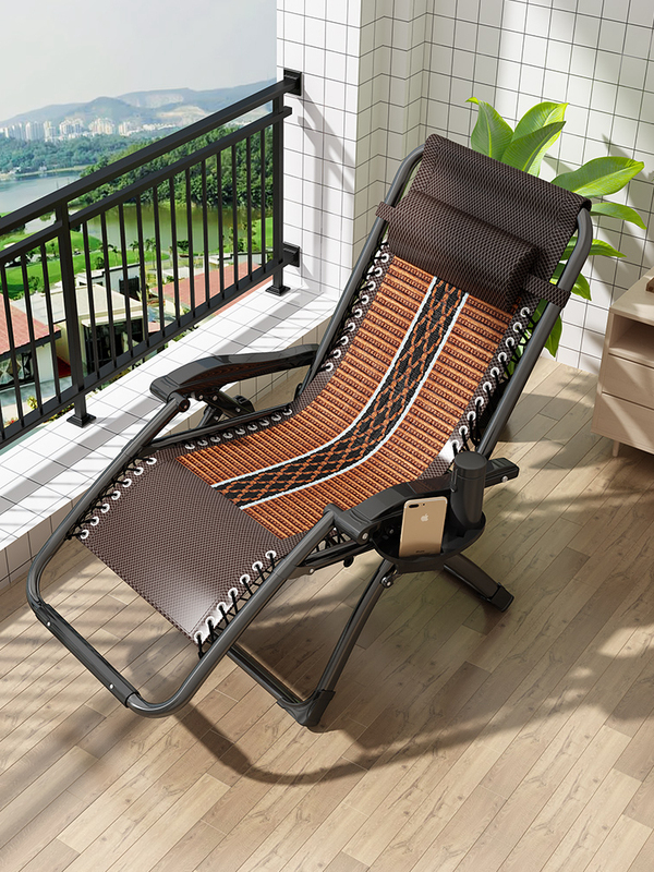 Lunch Break Rattan Foldable Recliner Lazy Person Balcony Home Office Nap Sofa Bed Backrest Rattan Chair for Elderly