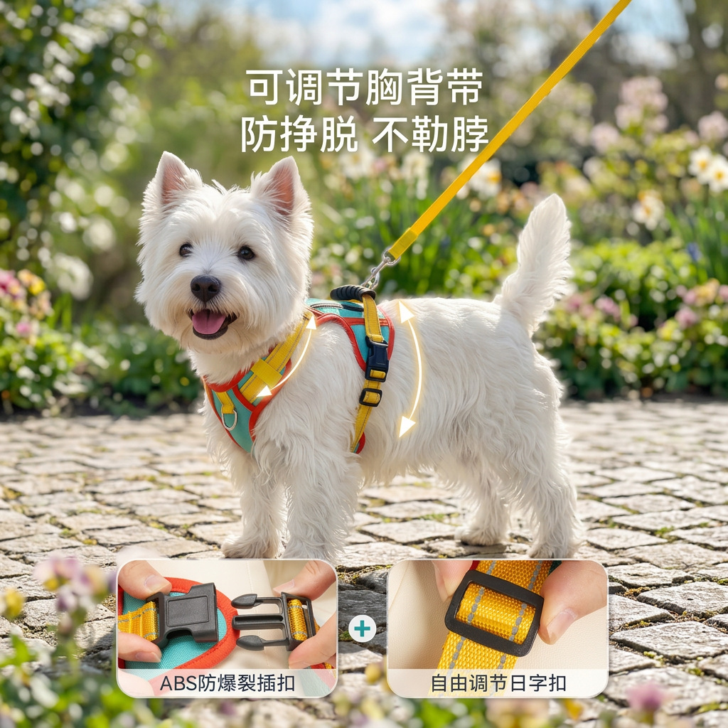Primavera y verano a prueba de explosiones color pecho trasero transpirable no sofocante perros pequeños y medianos perros gatos fuera de la cuerda de tracción de mascotas