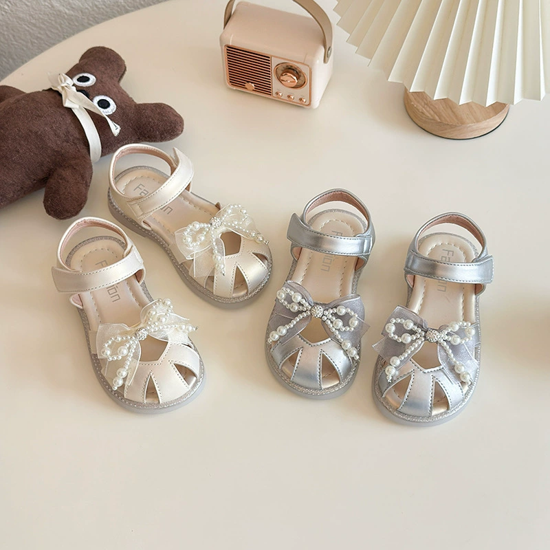 2025 новые летние детские туфли для девочек, милые босоножки с бантиком, принцесса, корейский стиль, элегантные модные босоножки для девочек