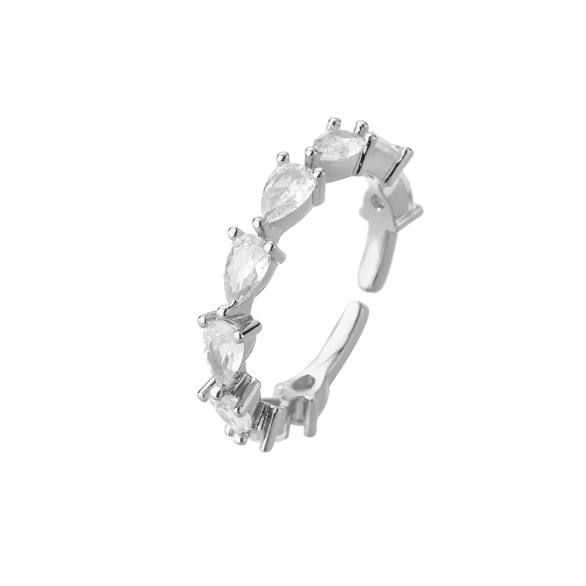 fashion micro-inlaid zircon drop-shaped row diamond 18k gold-plated copper ring