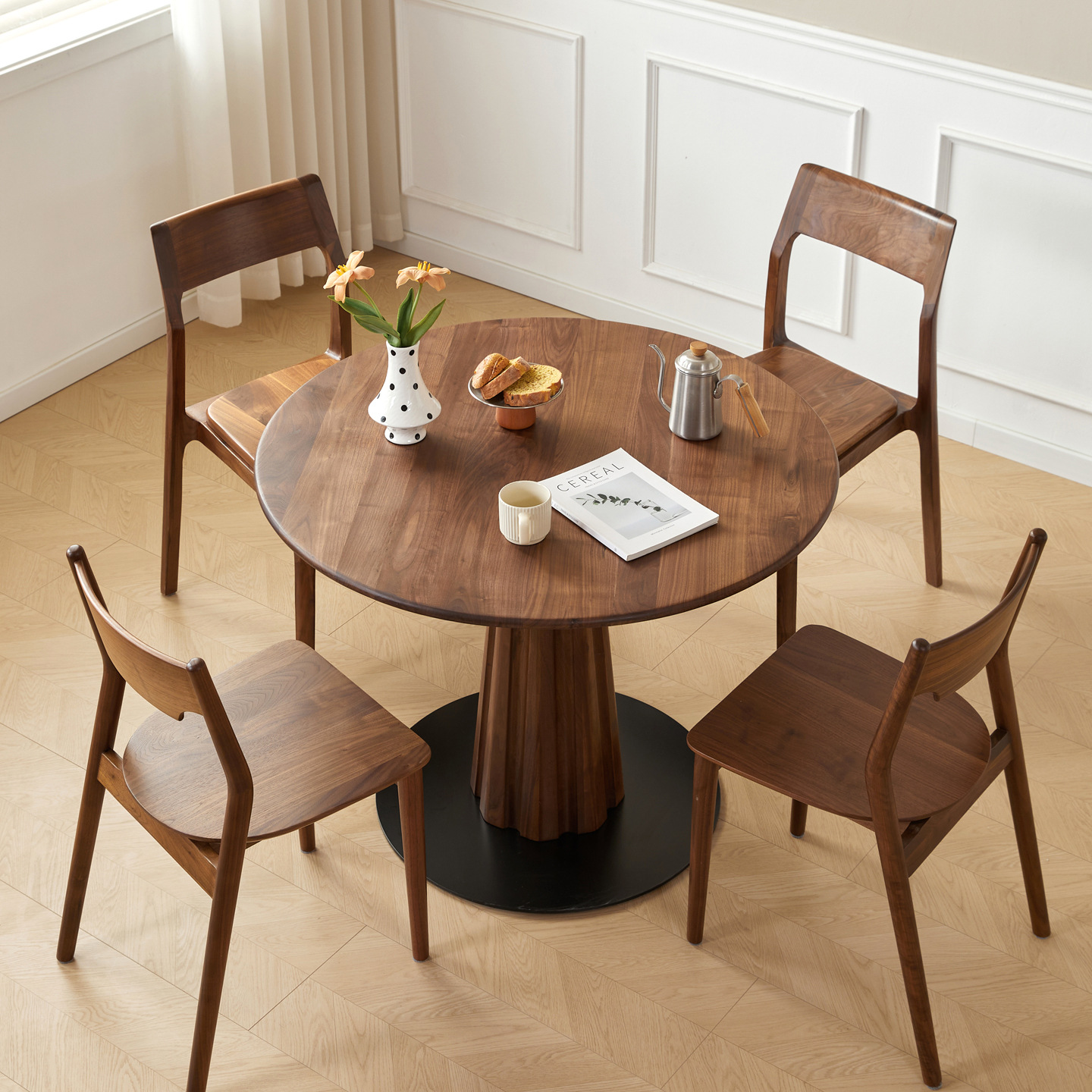 Nordic Solid Wood Round Dining Table Black Walnut Round Table North American Simple Casual Dining Table Restaurant Furniture Slate Round Table