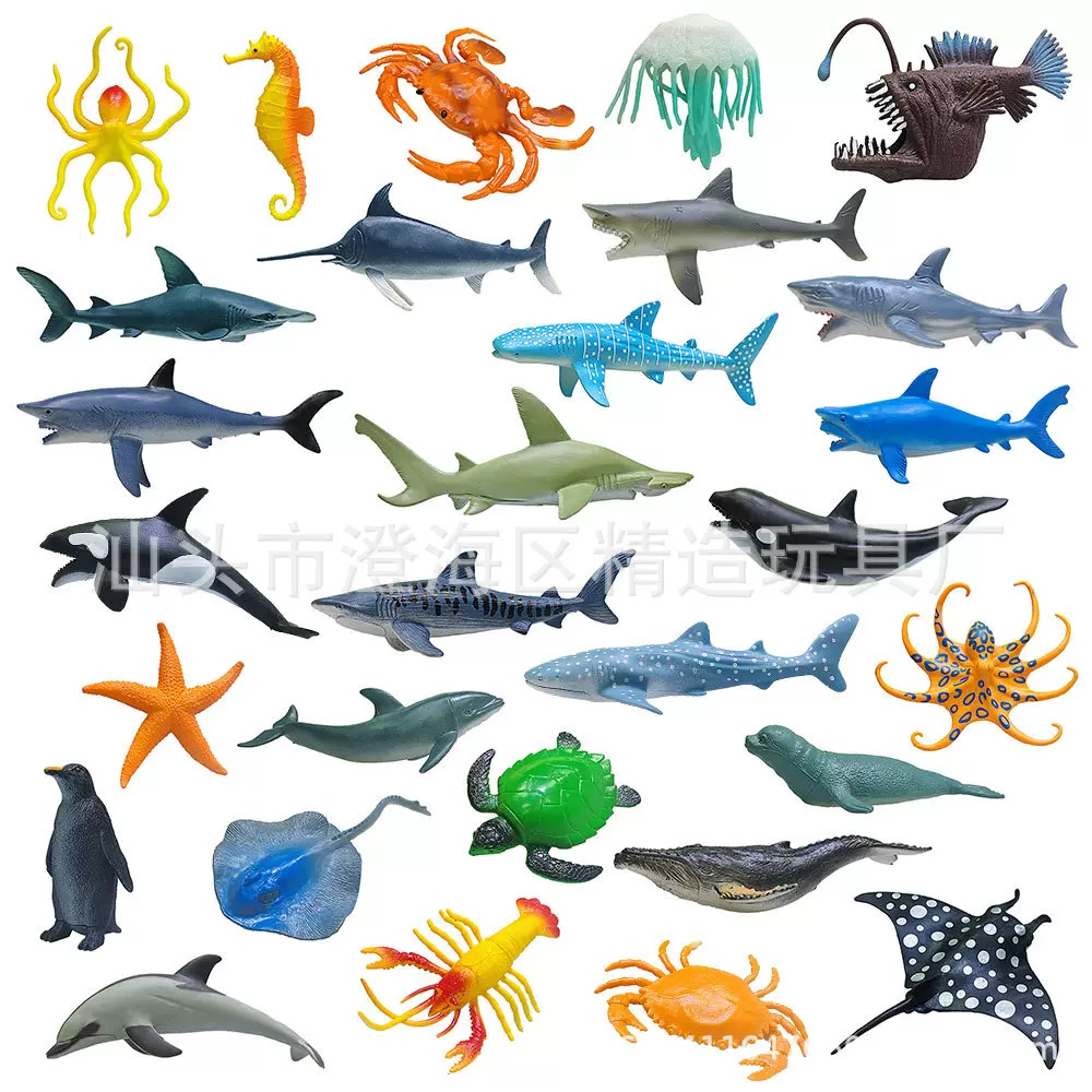 跨境PVC空心仿真海洋动物模型 鲨鱼大白鲨巨齿鲨虎鲨批发玩具摆件