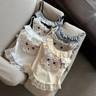 Pure Desire Style Bow Floral Small Vest Heavy Industry Plush Cute Camisole Outer Wear Inner Slim Top