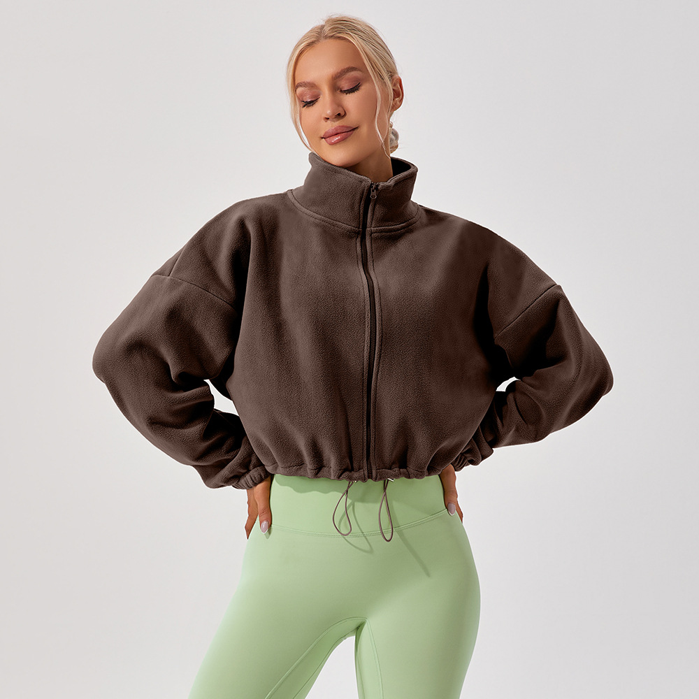 Personalizada invierno collar suelto y cachemira calentamiento correr abrigo corto ocio chaqueta deportiva de cordero al aire libre chaqueta deportiva mujer