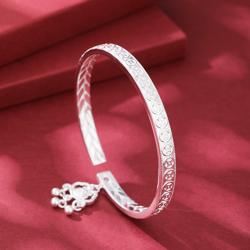 Brazalete de plata 999 más dinero para atraer más dinero, brazalete abierto, nuevo nicho chino, regalo de fiesta de la diosa