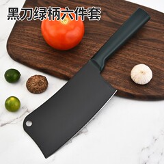 Wholesale black knife with green handle, hollow handle six-piece set, chopping knife, sharpening rod with round knife holder, gift set knife, dropshipping