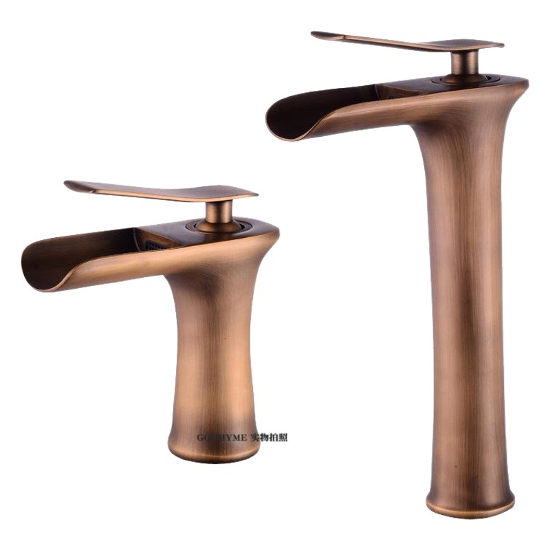 De estilo europeo de cobre antiguo Cuenca del grifo cascada solo agujero contador Cuenca bajo el mostrador cuenca retro caliente y fría grifo