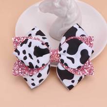 跨境新款粉色奶牛可爱儿童蝴蝶结发夹边夹