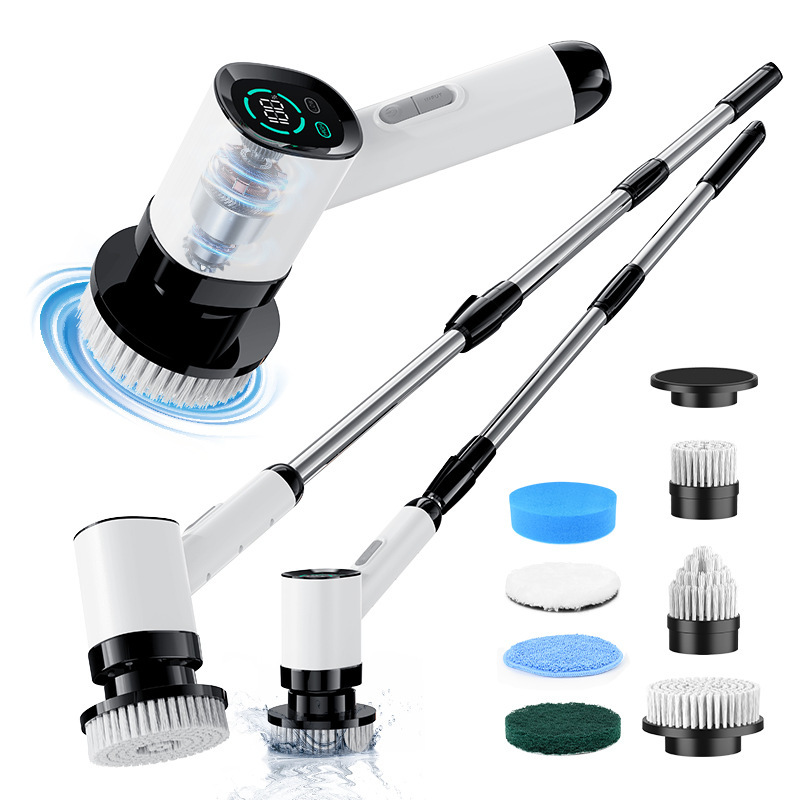 Cross-Border Multifunctional Electric Wireless Cleaning Brush with Multiple Brush Heads for Bathroom and Kitchen, Rotating Handheld Extendable Cleaner