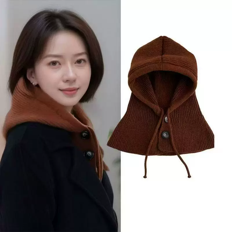 巴拉克拉法帽网红连体帽小披肩女帽子百搭时尚护颈假领子针织帽