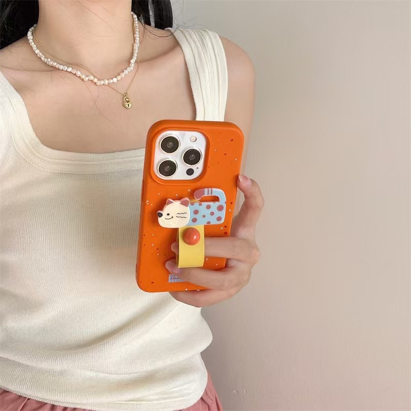 Botón de dedo de bola tridimensional de color sólido simple ins para iPhone15ProMax Apple 13/12 funda para teléfono móvil 14 mujer