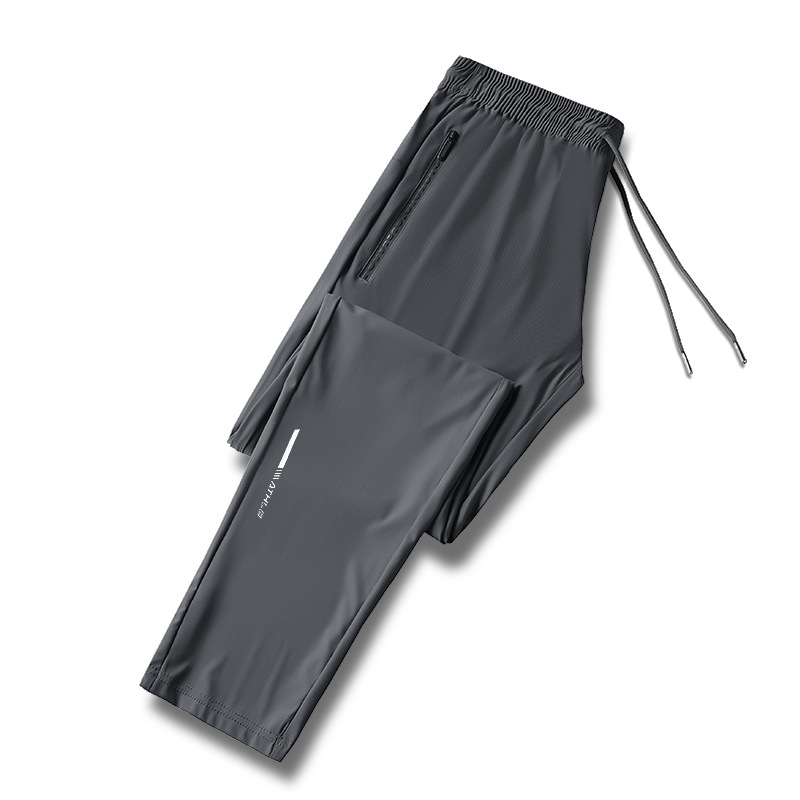 Neue Eisseidenhose für Herren, Sporthose und lässige Hose mit geradem Bein und elastischen Füßen, schnelltrocknend im Sommer, große Größe, koreanisch_voghion.com