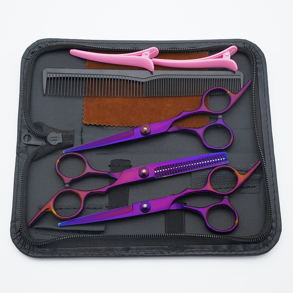 Tijeras de peluquería de 6 pulgadas, negras y doradas, con mango inclinado y de alta calidad, juego de tijeras de peluquería al por mayor para cortar el cabello.