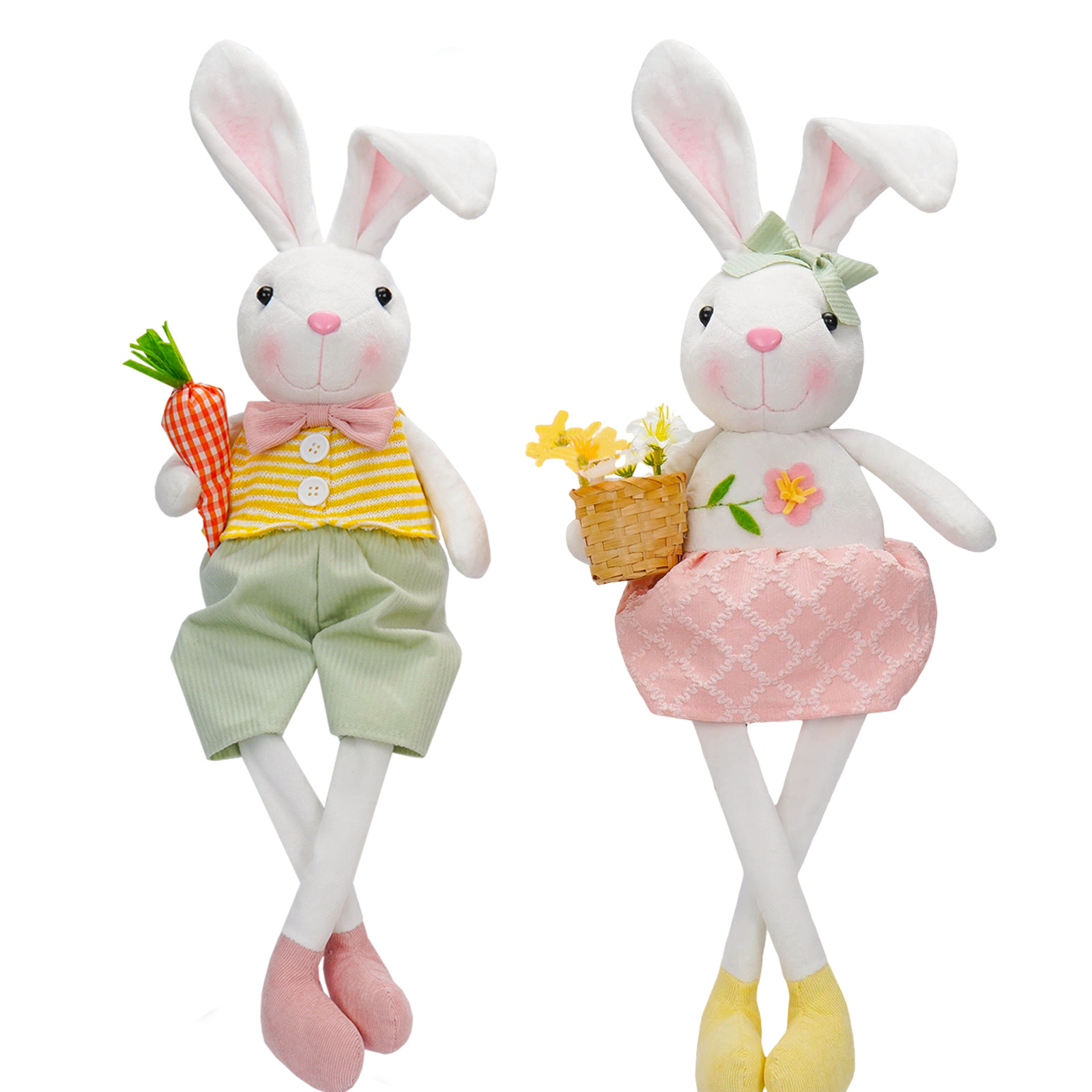 Transfronterizo nueva muñeca de conejo de Pascua con cesta de flores de rábano lindo conejo muñeca decoración decoraciones navideñas