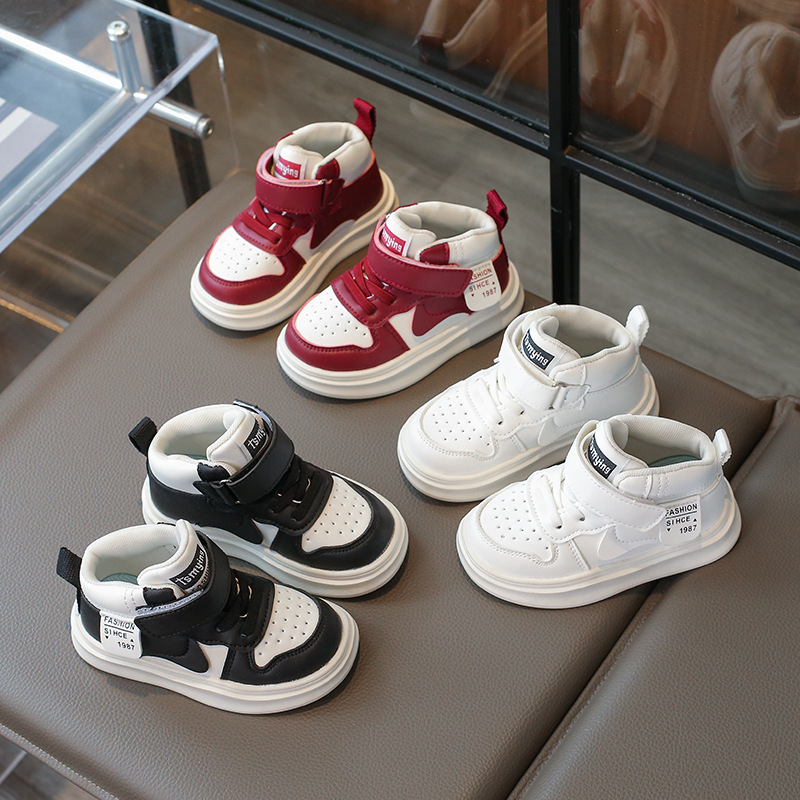 Toddler High-top Sneakers Autumn New Model Boys Casual Board Shoes Girls Soft Bottom Toddler Shoes Baby White Shoes Trendy 