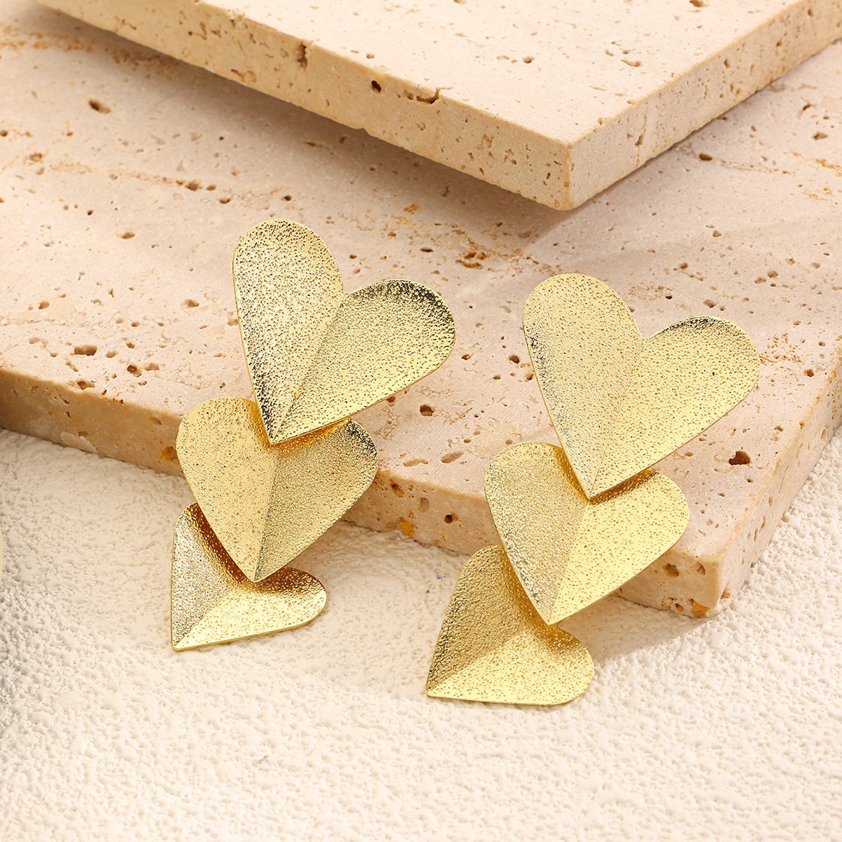 Multi-layer Heart Drop Earrings Gold Geometric Hoop Earrings_voghion.com