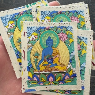 Purely Hand-Painted Thangka Color Tang Medicine Buddha 4*5 Card Core