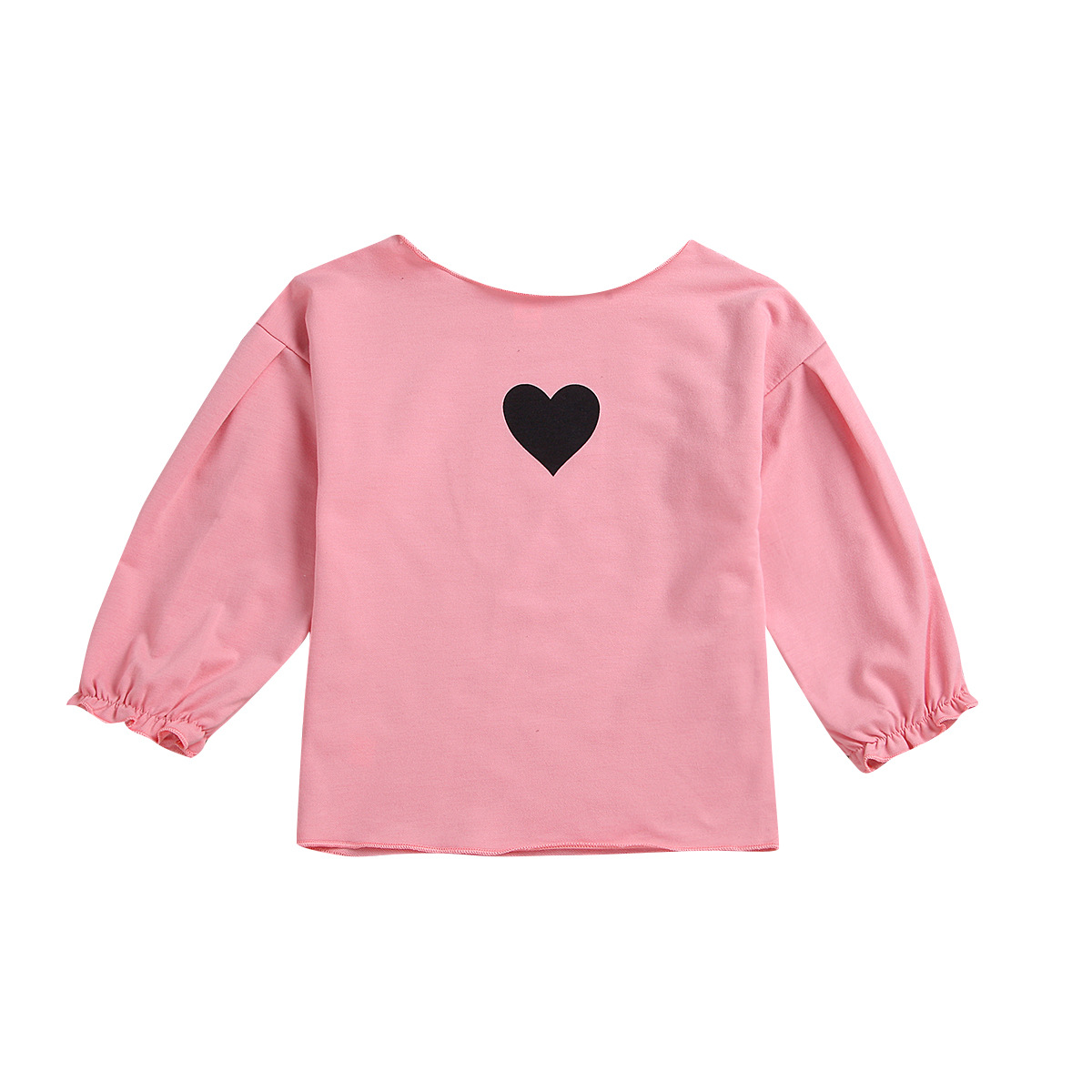 Korean version of the spring new children's clothing girls Puff Sleeve T-shirt children's love printing shirt shirt long-sleeved shirt