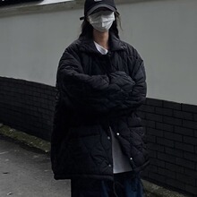 高级感菱格棉服女生秋冬季新款压线面包服宽松内胆羊羔毛学生外套