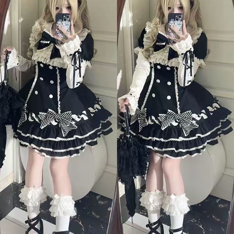 条纹千层Lolita洛丽塔蛋糕裙可爱甜美公主短袖op春秋夏古早doll感|undefined