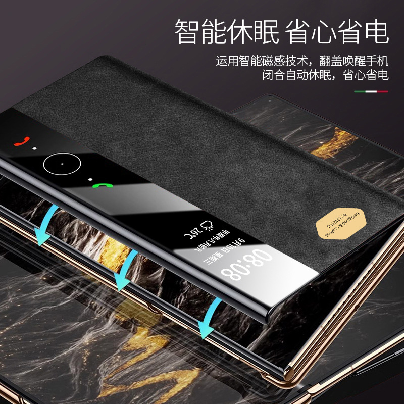 Huawei MateXTS用オーディラン製携帯電話ケース、折りたたみ式スクリーンXT用スエードレザービジネスフルカバー耐衝撃保護ケース