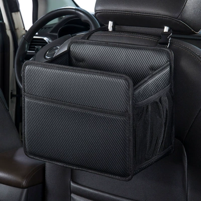 Car storage bag/box storage bucket car seat back - h662i-square-barrel-carbon-fiber-pattern-black