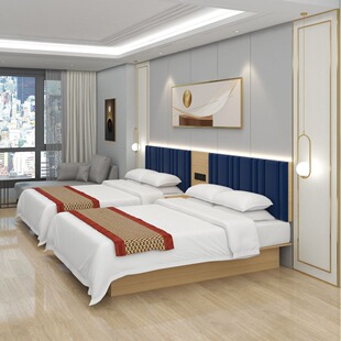 賓館床架公寓民宿家具大床房床酒店標間現代簡約風床箱單間
