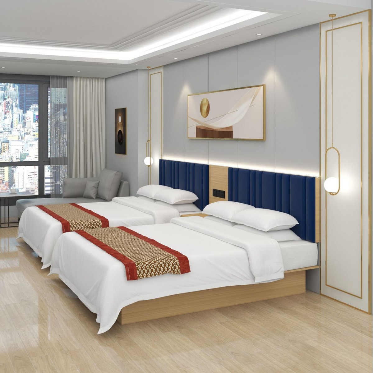 Muebles de hotel habitación estándar conjunto completo de marcos de cama de hotel Residencia de apartamentos habitaciones queen estilo moderno simple cama lujosa