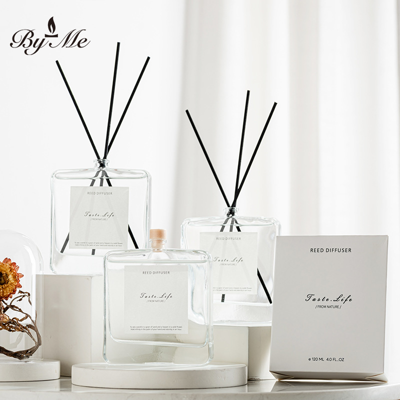 Byme 120ml Flat Bottle Flameless Aromatherapy Essential Oil Reed Diffuser Set Indoor Fragrance White Peach White Peach Oolong