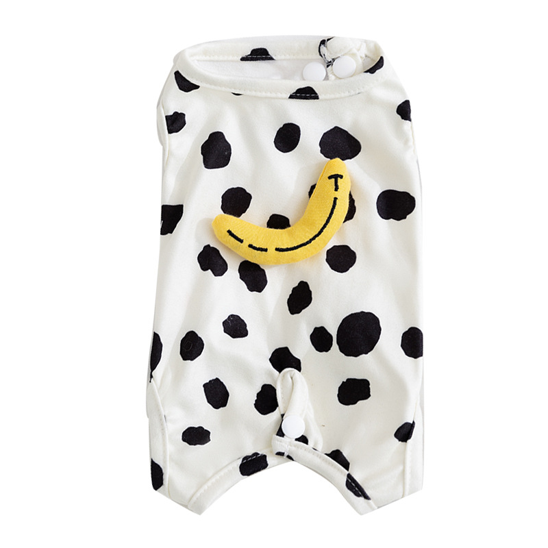 Primavera y verano perros lindos bananos sonrientes cómodos bolsas sin mangas abdominales para gatos mascotas ropa para el hogar