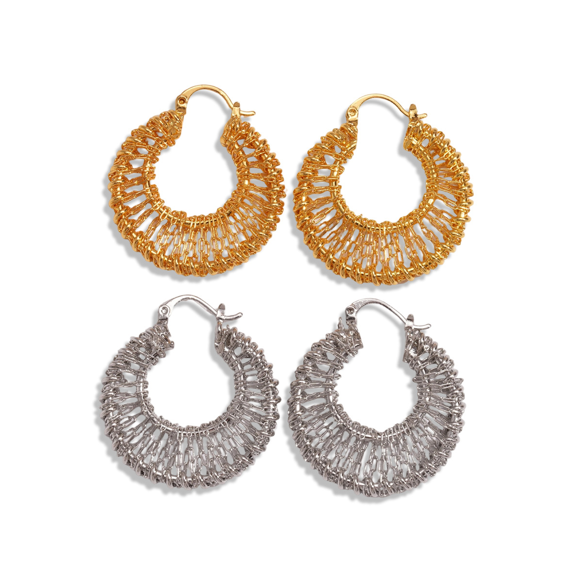 18k oro galvanizado metal europeo y americano hueco redondo trenzado perfiles retro transfronterizos de alta calidad nicho pendientes