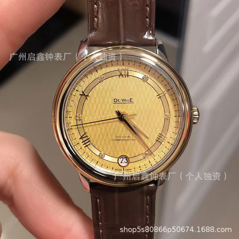 European Women's De Ville Series Watches De Ville Automatic Imported Mechanical Women's Watches Genuine Leather Strap Sapphire Women's Watches