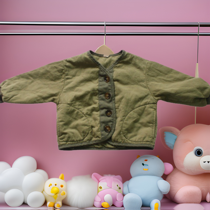 2026春季新品儿童棉服韩版纯色棉衣女童宽松V领宝宝男童外套百搭