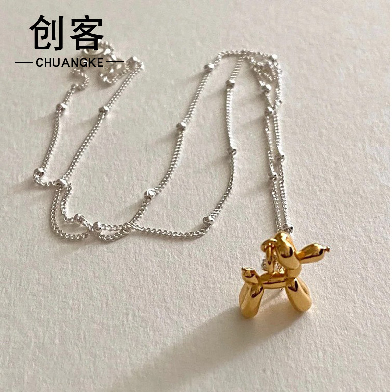 Chuangke S925 스털링 실버 힙합 폭발 개 일반 실버 목걸이 한국 디자인 강아지 초커 쇄골 체인 쥬얼리