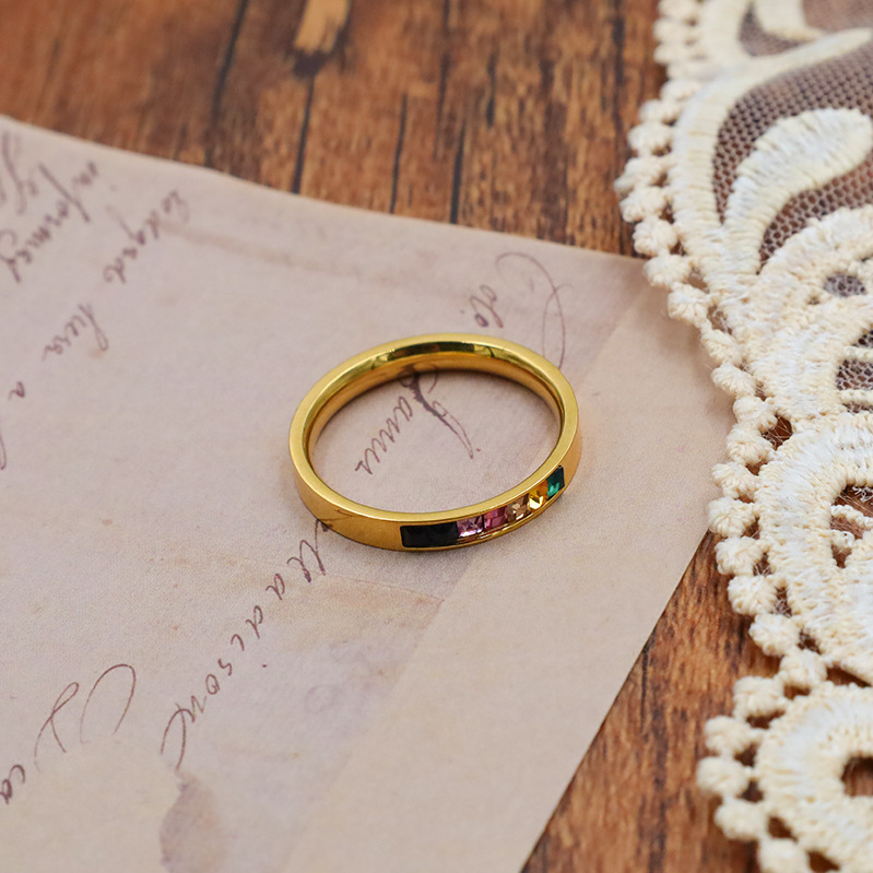 7 CZ Inlay Band Stainless Steel Ring