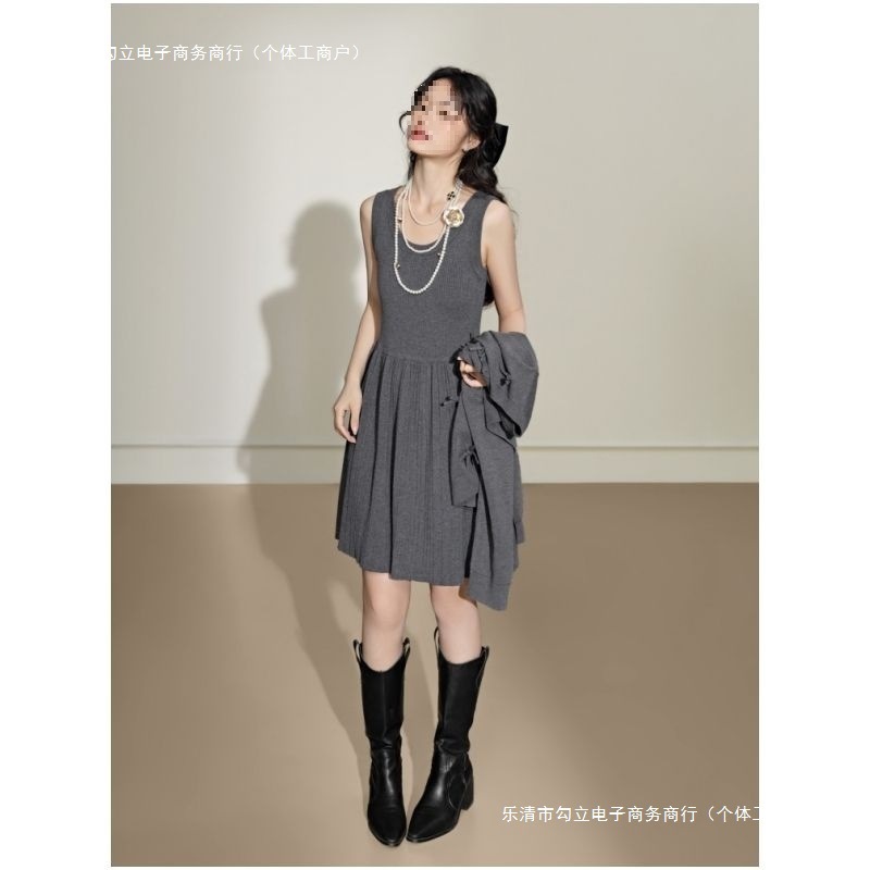 灰色连衣裙开衫小香风针织两件套装2025秋冬新款女早秋穿搭一整套|undefined