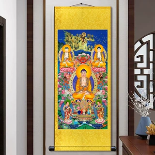 南无本师释迦牟尼佛菩萨佛像画佛堂新中式丝绸卷轴挂画书法玄关
