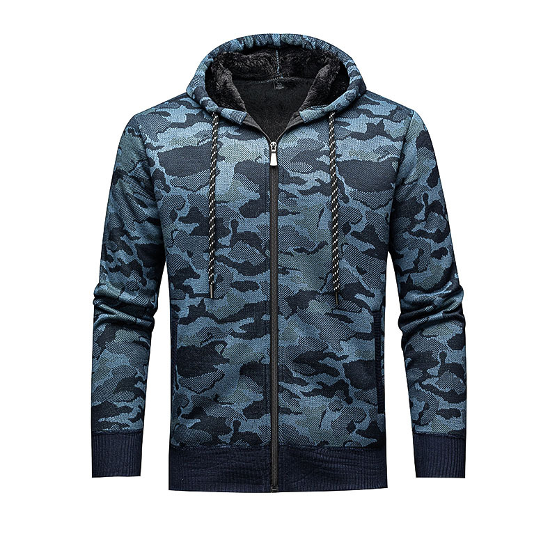Comercio exterior otoño y invierno nuevo suéter de hombre chaqueta de camisa de punto gruesa cardigan casual chaqueta impresa de camuflaje con capuzas