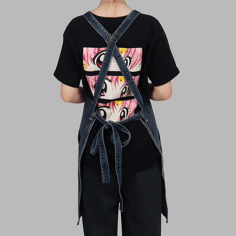 Comercio exterior puro algodón lavado delantal de mezclilla logotipo personalizado estudio arte estudiante restaurante ropa de trabajo delantal al por mayor personalizado