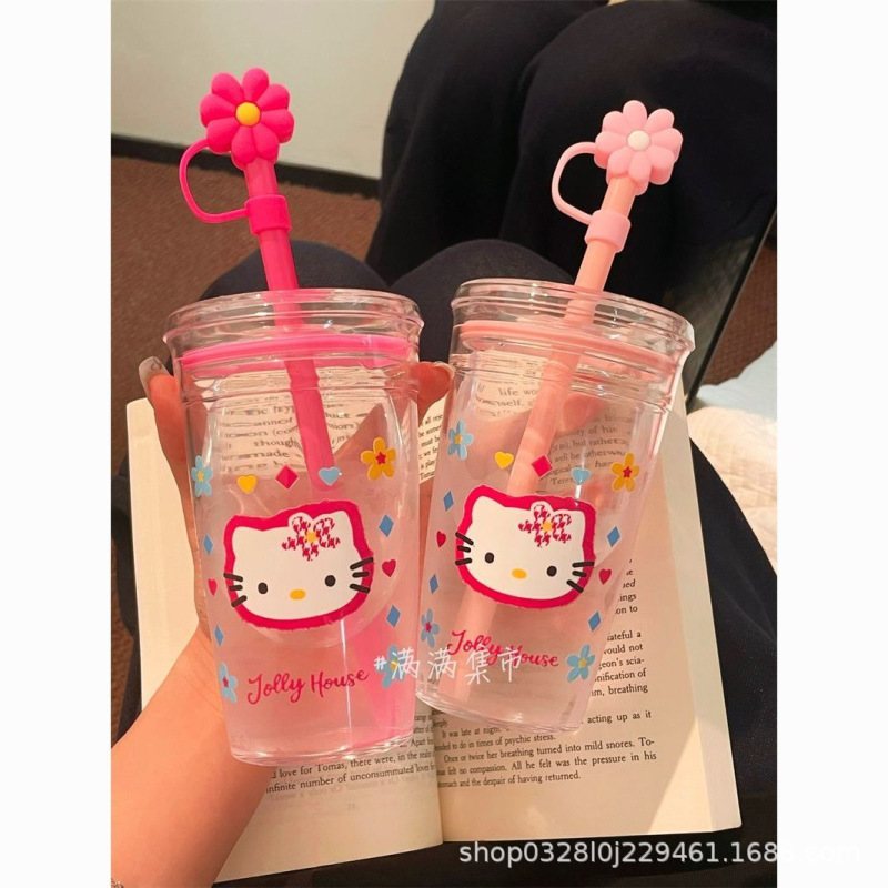 HelloKitty水杯卡通可爱凯蒂吸管塑料杯咖啡杯牛奶学生高颜值杯子|undefined