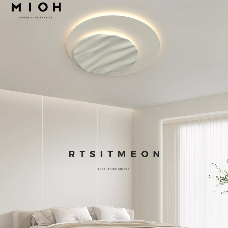 Italiano minimalista crema viento dormitorio luz de techo moderna minimalista nórdica creativa redonda luz de techo de protección de ojos de espectro completo