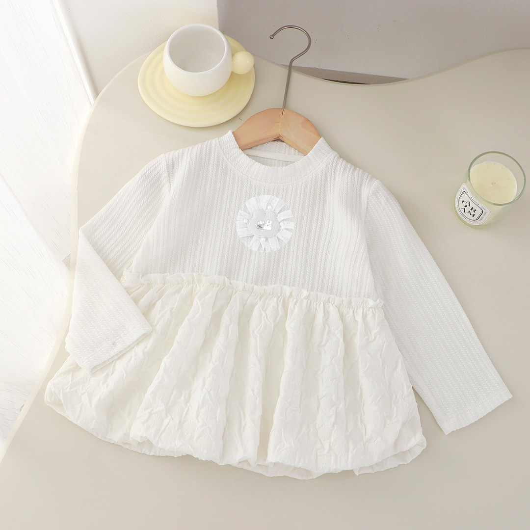 2026 vestido de punto de niña nuevo estilo extranjero fondo niño mangas largas princesa vestido de punto corto
