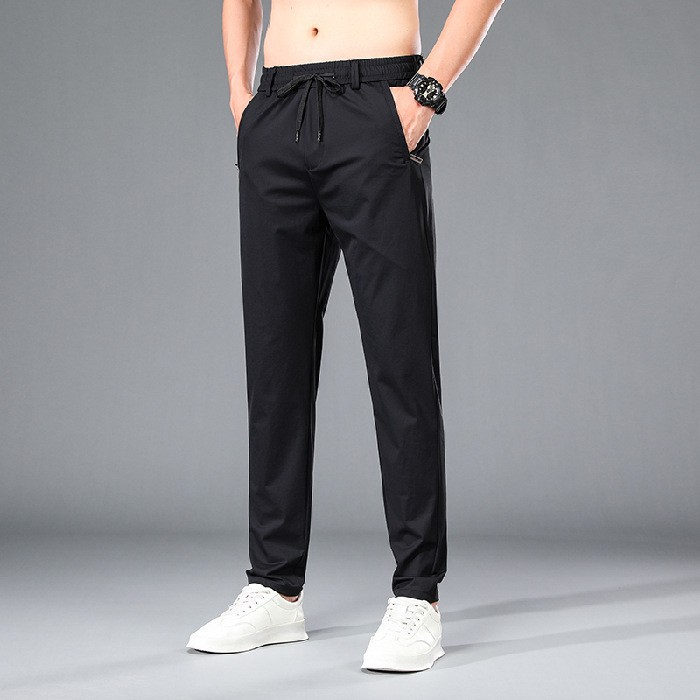 Herren-Hose aus Eisseide, einfarbig, mittlere Taille, lockere, atmungsaktive Freizeithose mit geradem Bein, dünne, schnell trocknende Sporthose_voghion.com
