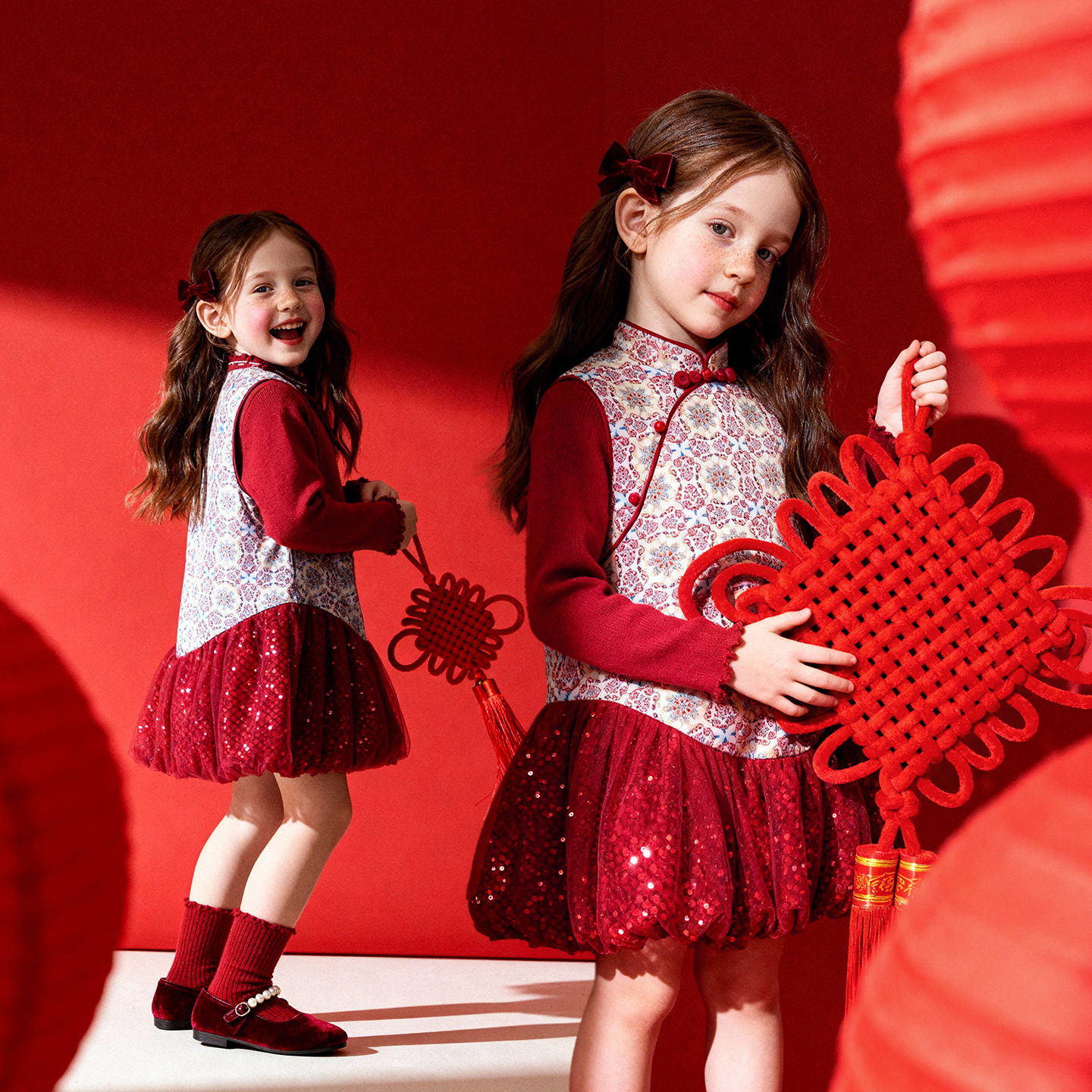 Tongbei Children's Clothing 2025 Winter New Girls' Dress New Year Festive Chinese Style Sleeveless Vest New Year Outfit