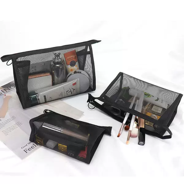 Women's Cosmetic Bag Large and Small Portable Transparent Mesh Carry-On Toiletry Bag Air Cushion Lipstick Storage Bag