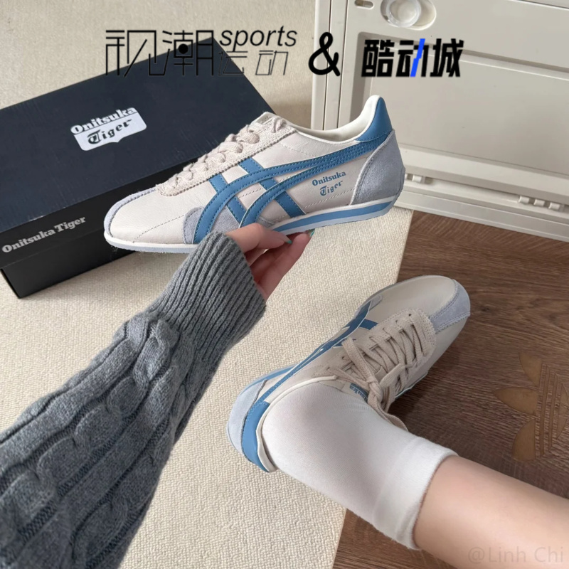 [Original Label and Original Box] Putian Pure Original Onitsuka Tiger Shoes Runspark Beige and Blue Men's and Women's Sports Casual Shoes