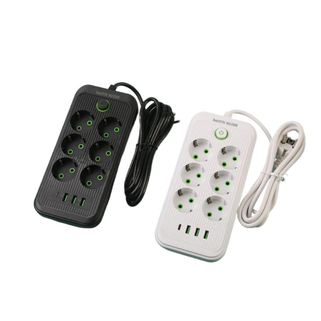 电商跨境双排欧孔欧插插座USB 3个+PD 1个黑白色中性盒子装俄罗斯